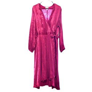 Nine West Midi Wrap Satin Dress Pink Size XL